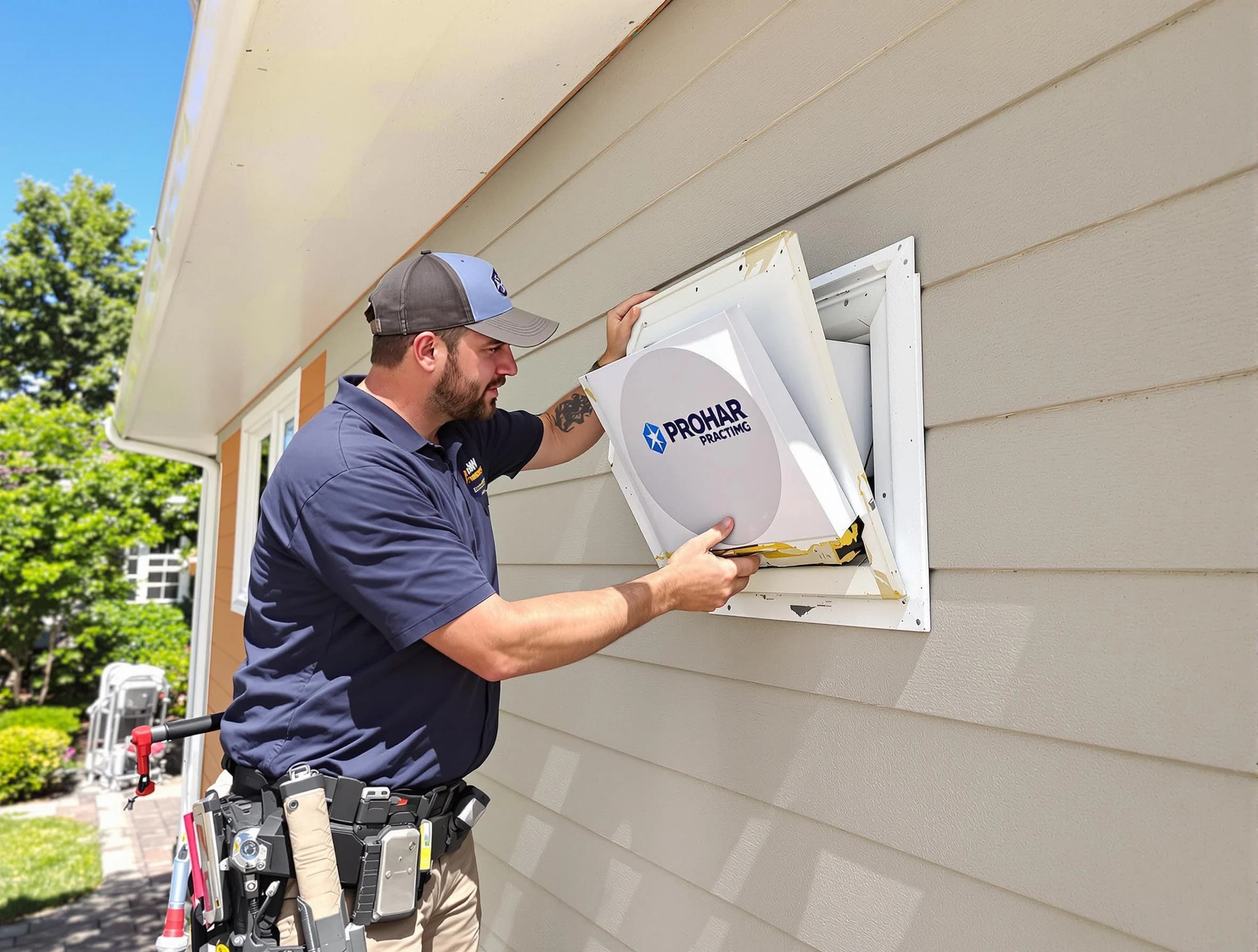 Norcross Dryer Vent Cleaning technician installing a new protective dryer vent cover on a home in Norcross