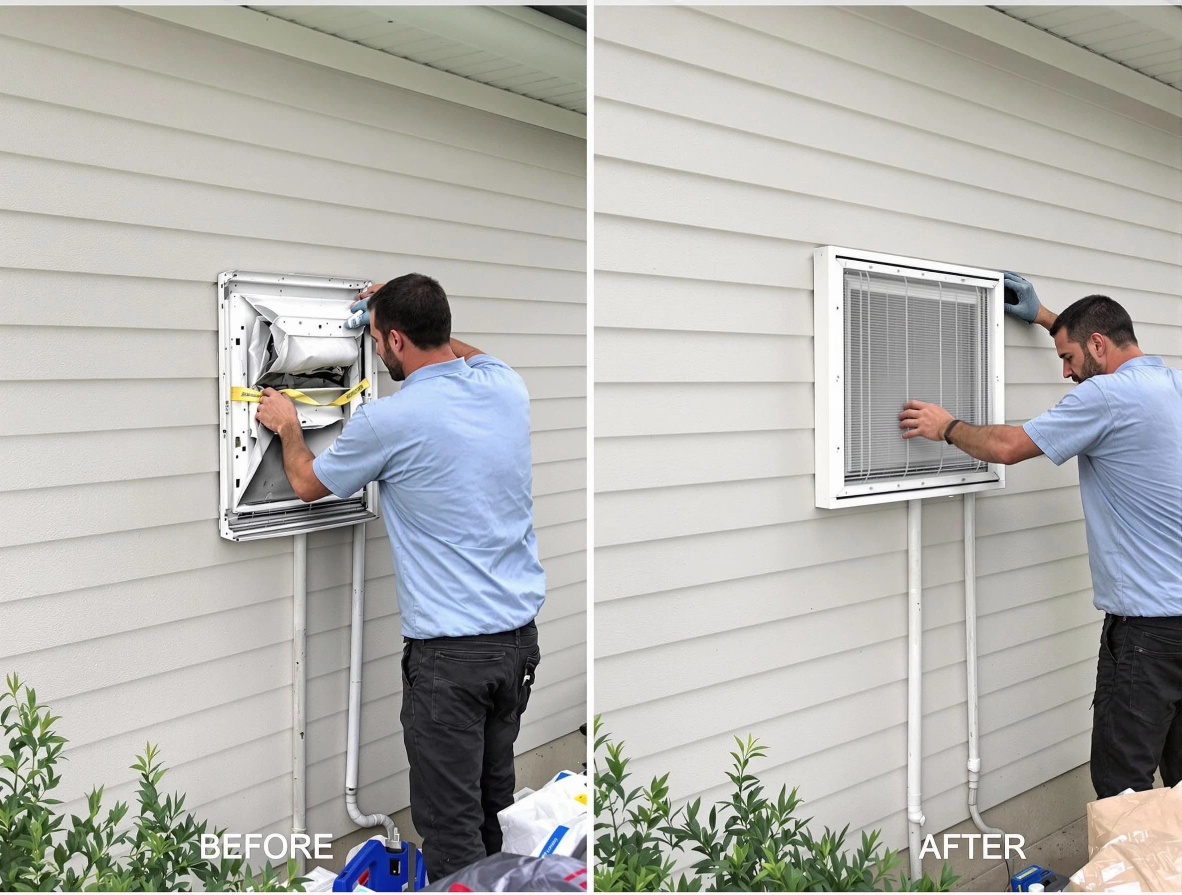 Norcross Dryer Vent Cleaning technician installing high-quality dryer vent cover at a residential property in Norcross