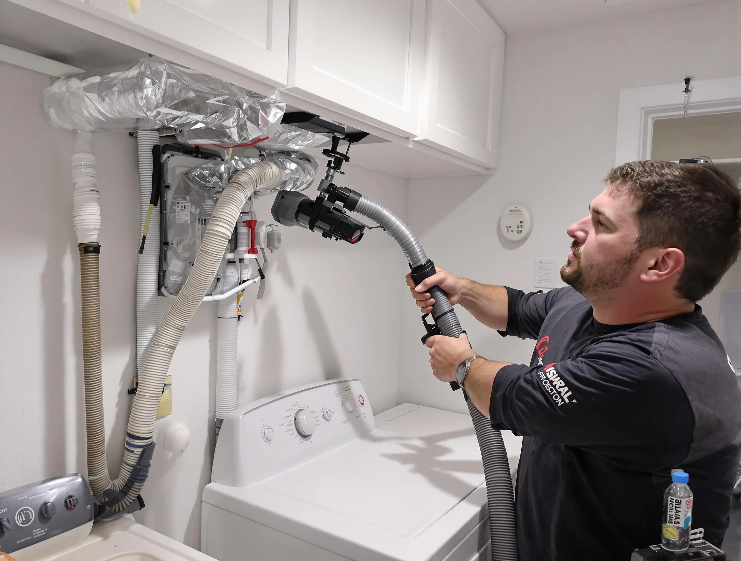 Norcross Dryer Vent Cleaning certified technician performing safety-focused gas dryer vent cleaning in Norcross