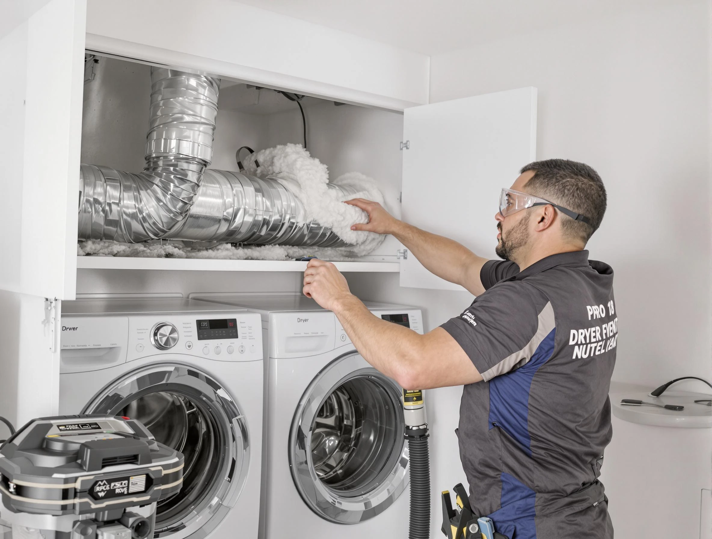 Norcross Dryer Vent Cleaning certified technician performing specialized gas dryer vent cleaning in Norcross